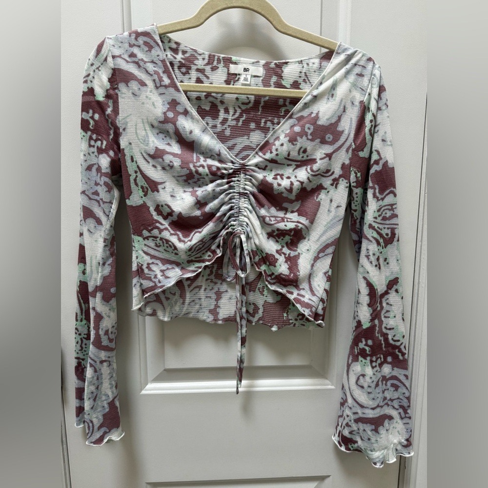 BP Burgundy and White Ruched Blouse